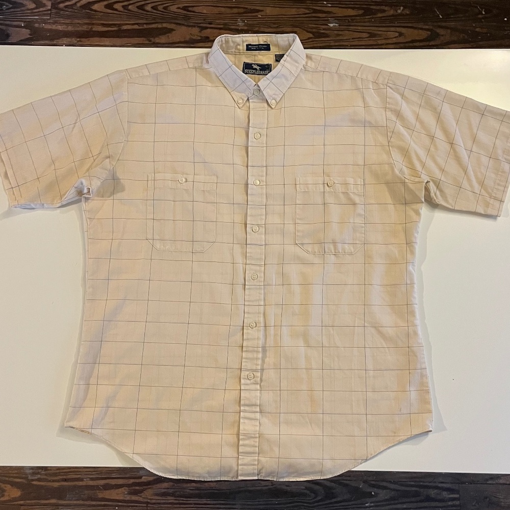 Vintage Steeplechase Tan Plaid Short Sleeve Button Down